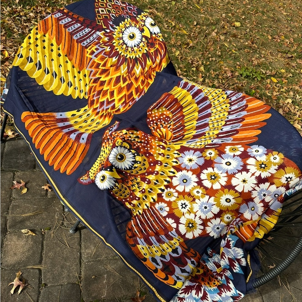 NWT Inoui Editions Hulule Double Owl 100% wool scarf